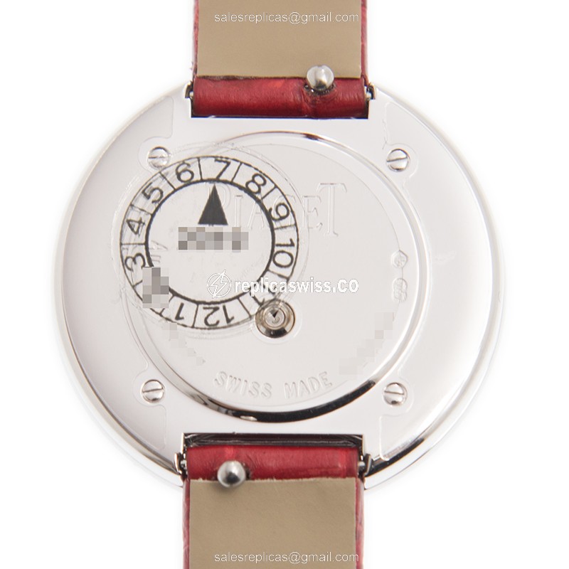 Piaget POSSESSION Replica - Quartz - 18kt White Gold - Diamond - Silver Dial - Red Alligator Strap - View 3