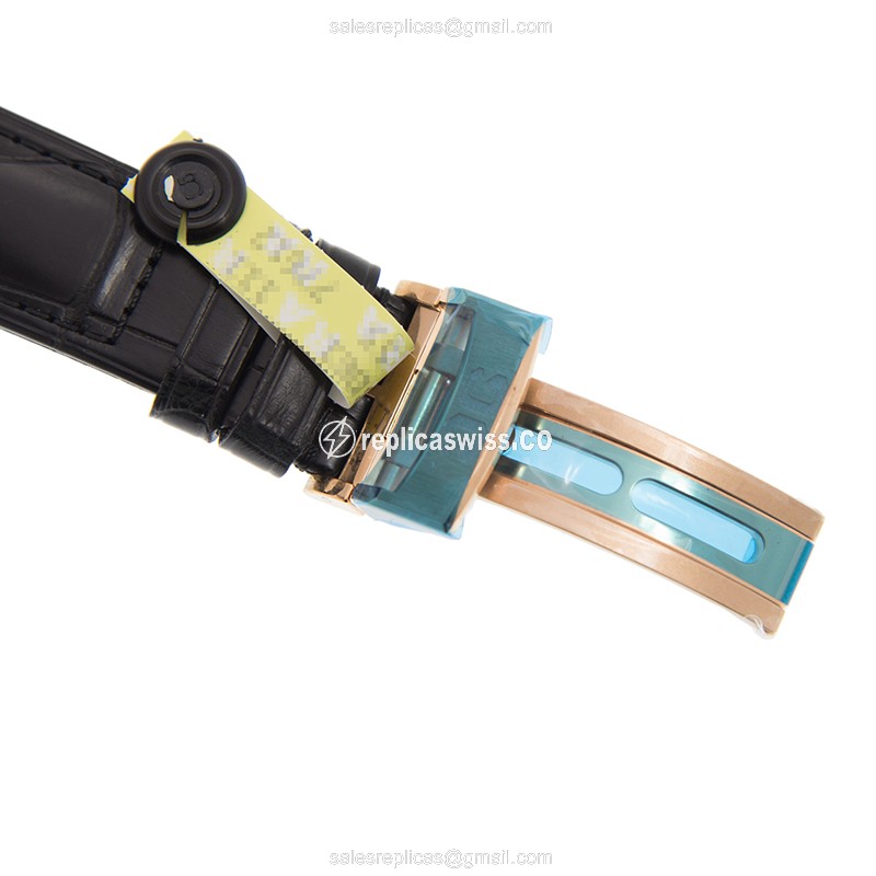 Glashutte Senator Manual Winding Skeletonized - Automatic 18kt Rose Gold - White Dial - Black Alligator Strap - View 3