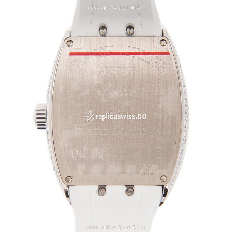 Franck Muller Vanguard Quartz 18kt White Gold - Diamond Dial - Silver - Alligator White Strap - View 3