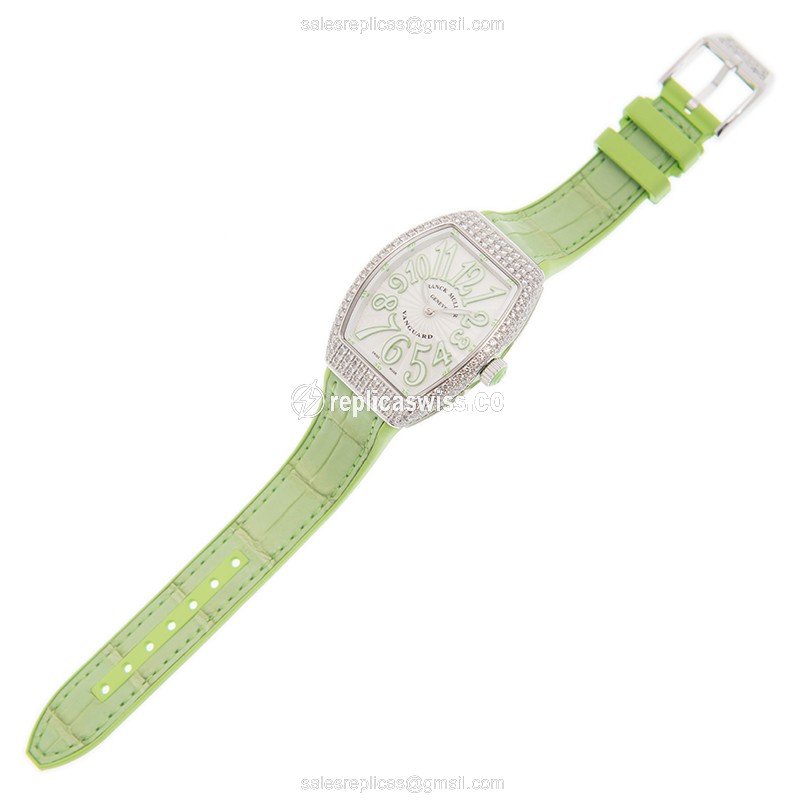 Franck Muller V 32 QZ D AC.VE Replica - Quartz - Stainless Steel - Silver Dial - Green Alligator Strap - View 2