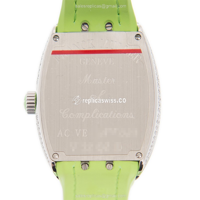Franck Muller V 32 QZ D AC.VE Replica - Quartz - Stainless Steel - Silver Dial - Green Alligator Strap - View 3