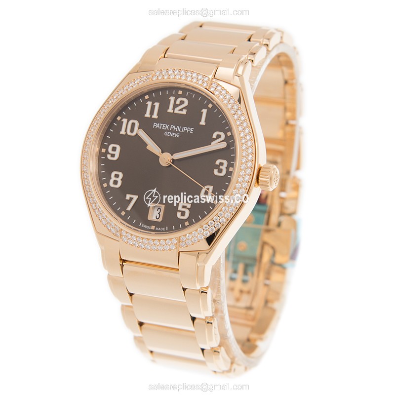 Patek Philippe TWENTY-4 Replica - 18kt Rose Gold - Automatic - Brown Dial - Gold Clasp - View 3