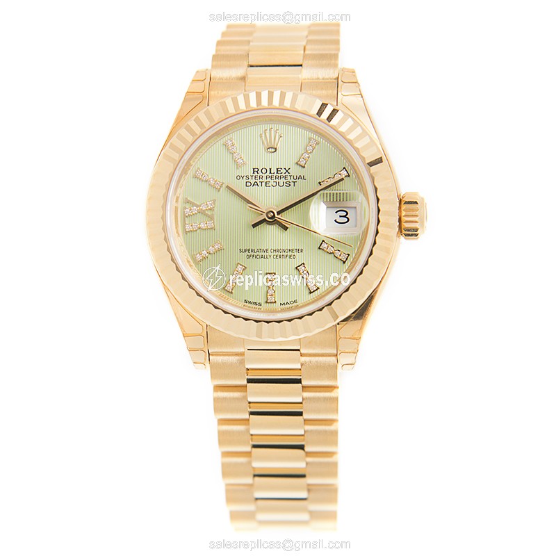 Rolex Lady Datejust Replica - Automatic - 18kt Yellow Gold - Blue Dial - View 2