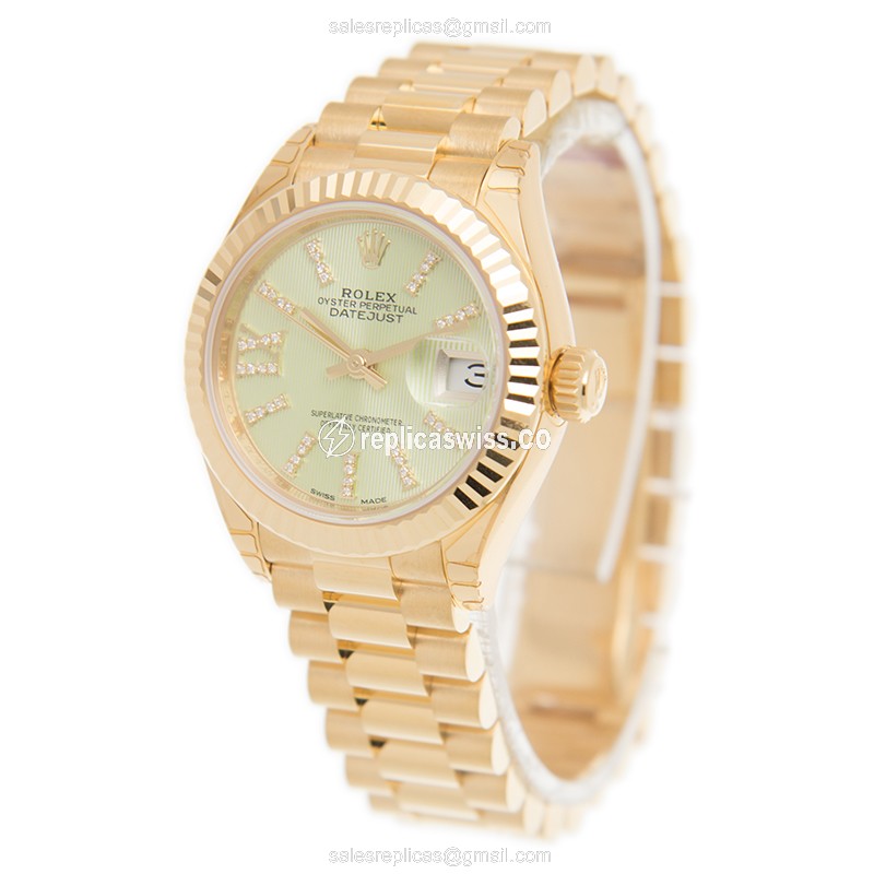 Rolex Lady Datejust Replica - Automatic - 18kt Yellow Gold - Blue Dial - View 3