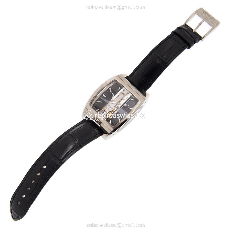 Corum Bridge Replica - Automatic - 18kt White Gold - Black Dial - Alligator Black Buckle - View 2