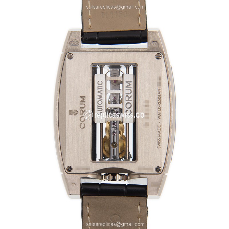 Corum Bridge Replica - Automatic - 18kt White Gold - Black Dial - Alligator Black Buckle - View 3