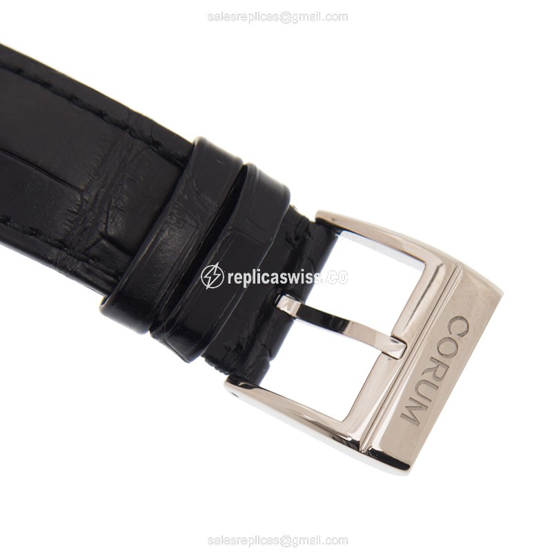 Corum Bridge Replica - Automatic - 18kt White Gold - Black Dial - Alligator Black Buckle - View 4