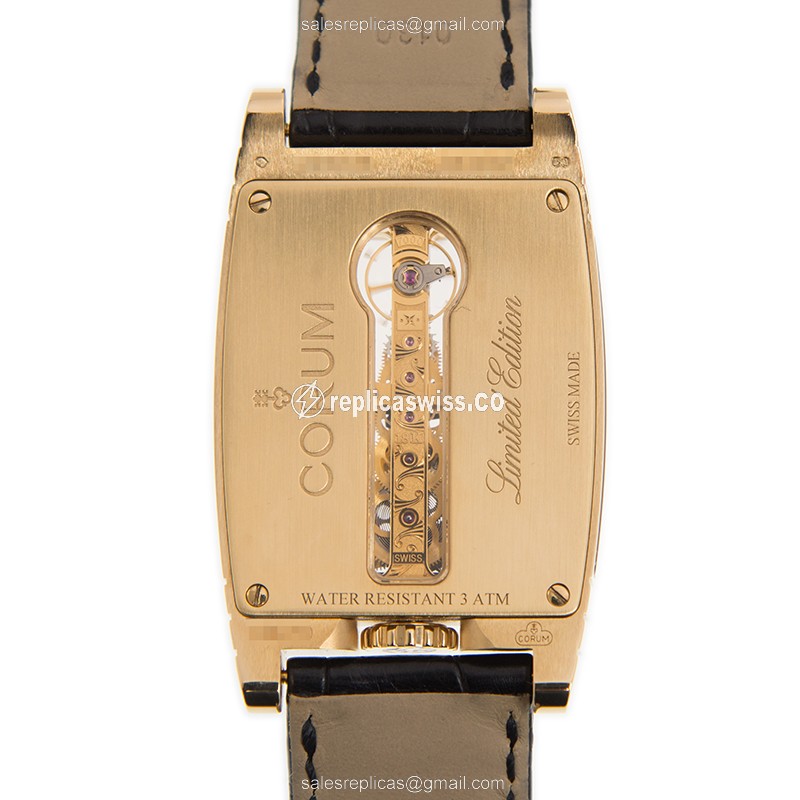 Corum Bridge Replica - Manual Wind - 18kt Gold Case - Gold Dial - Black Alligator Strap - View 3