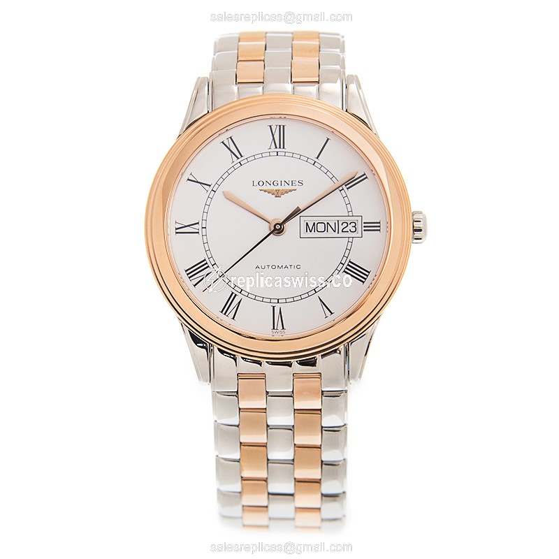 Longines Flagship L4.899.3.91.7 Replica - Automatic - Stainless Steel - White Dial - Gold Steel Strap - View 2