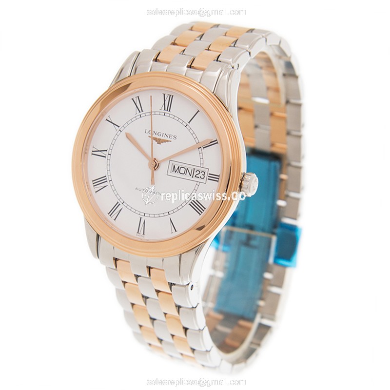 Longines Flagship L4.899.3.91.7 Replica - Automatic - Stainless Steel - White Dial - Gold Steel Strap - View 3