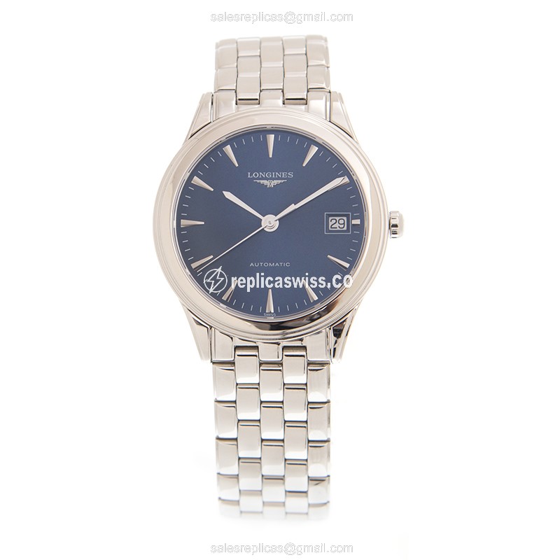 Longines Flagship L4.774.4.92.6 Replica - Automatic - Steel Case - Blue Dial, Silver Clasp & Steel Strap - View 2