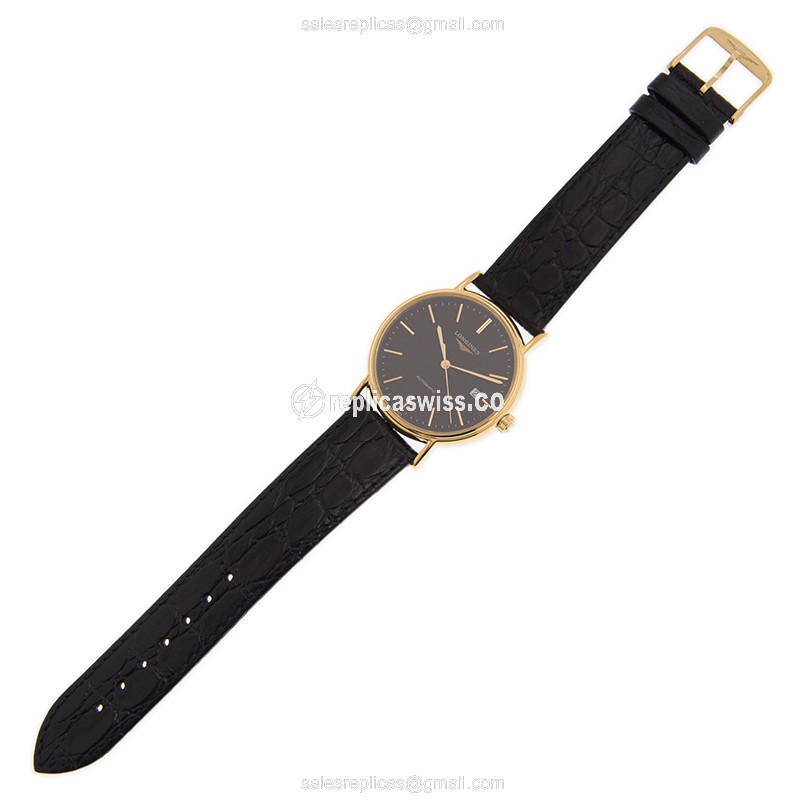 Longines Presence Replica - Automatic - PVD Gold - Black Dial - Alligator Black Strap - View 2