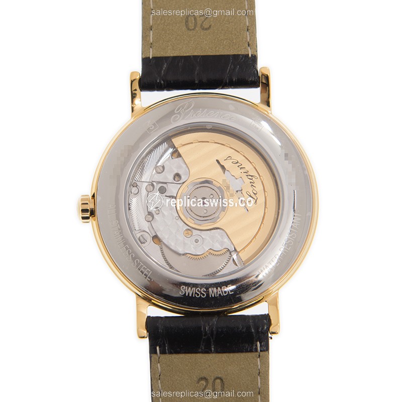 Longines Presence Replica - Automatic - PVD Gold - Black Dial - Alligator Black Strap - View 3