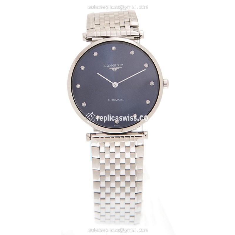 Longines L4.908.4.97.6 Replica - Automatic - Steel Case - Blue Dial, Silver Clasp - View 2
