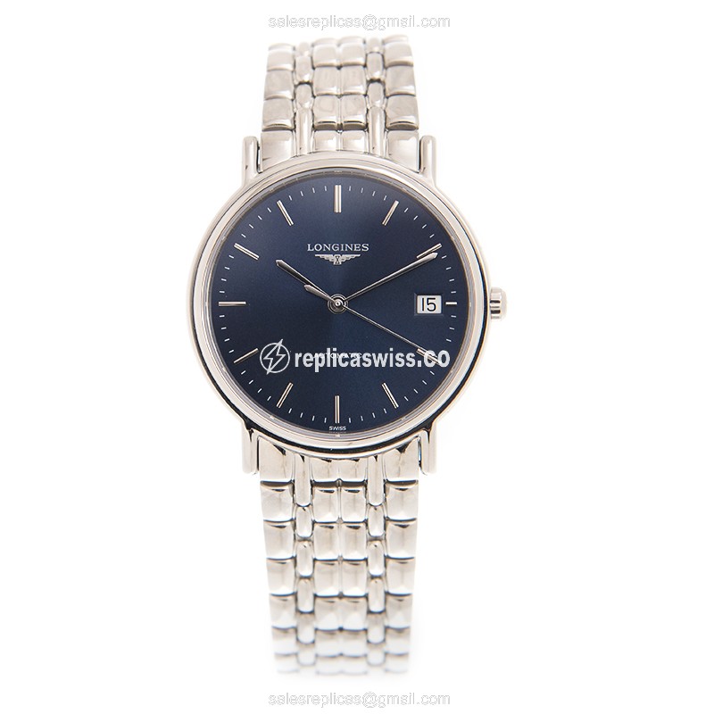 Longines Presence Replica - Automatic - Blue Dial on Steel - Silver Clasp & Strap - View 2