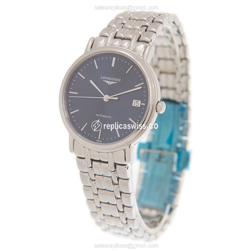 Longines Presence Replica - Automatic - Blue Dial on Steel - Silver Clasp & Strap - View 3