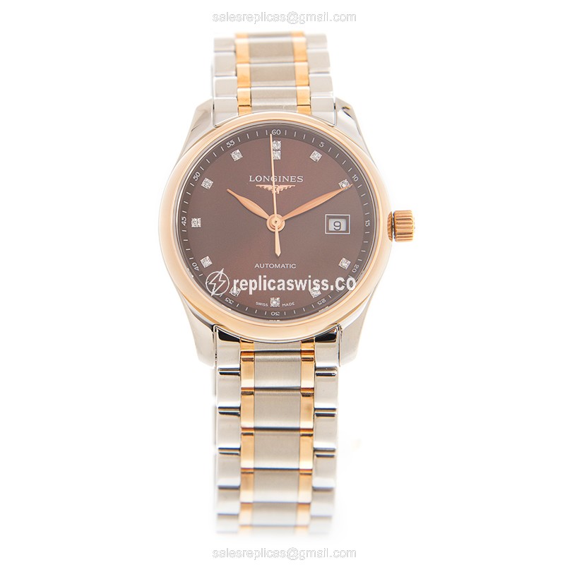 Longines Master Automatic 18kt Rose & Steel - Brown Dial - Gold Clasp - View 2