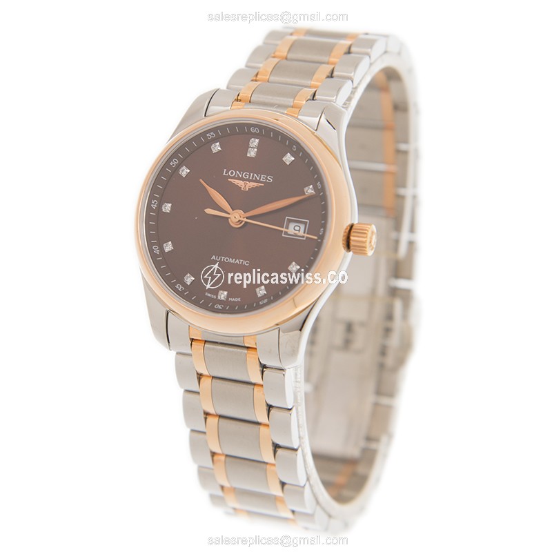 Longines Master Automatic 18kt Rose & Steel - Brown Dial - Gold Clasp - View 3
