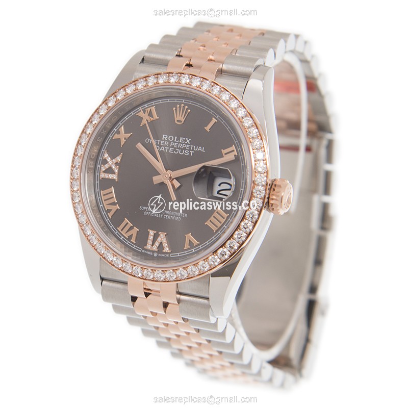 Rolex Datejust Replica - Automatic - 18kt Rose - Diamond Bezel - Gray Dial - View 3