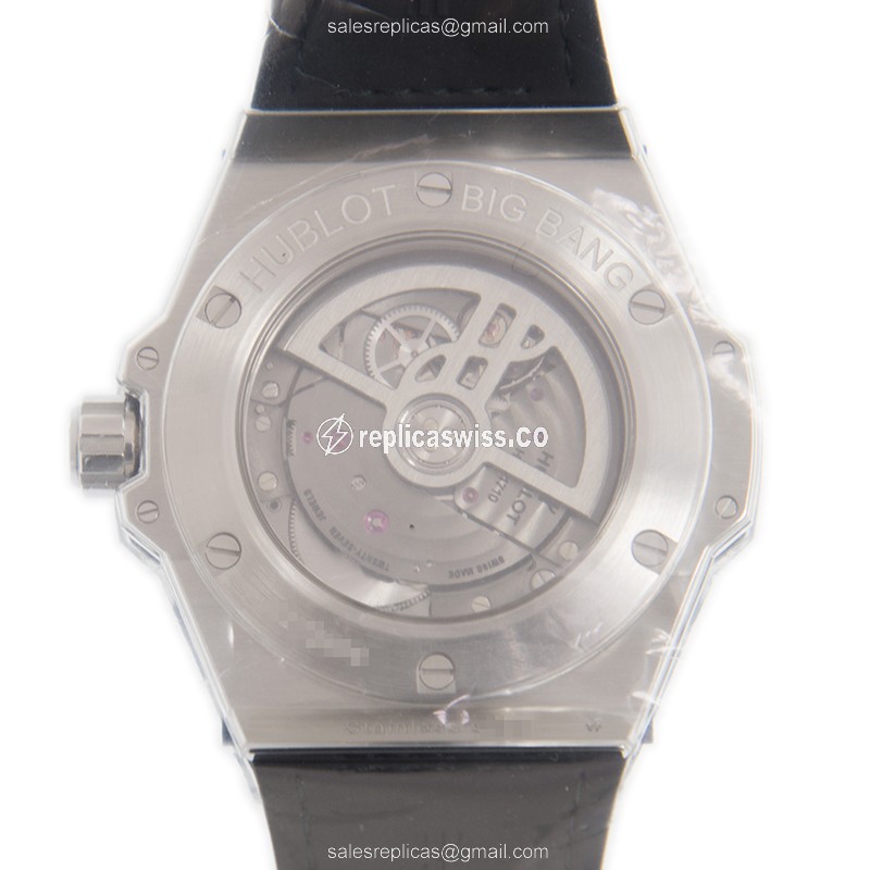 Hublot BIG BANG Replica - Automatic - Steel Case - Black Dial - Cowhide Black Strap - View 3