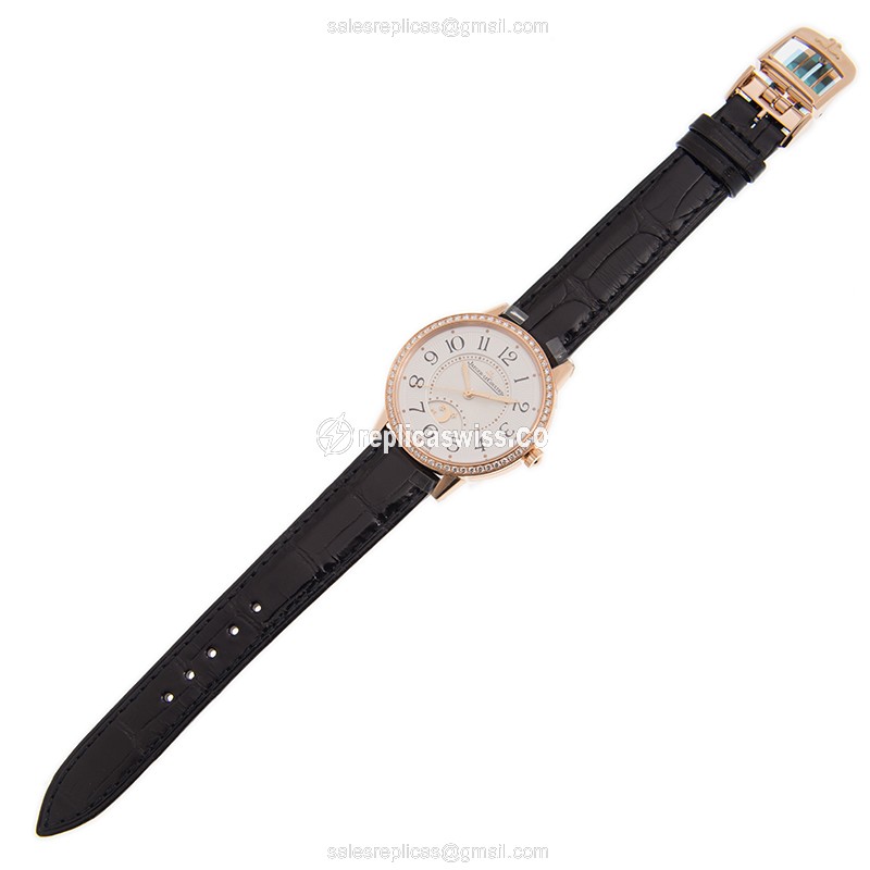 Jaeger-Lecoultre Rendez-Vous Replica - Automatic - 18kt Rose Gold - Diamond - Silver Dial - Leather Black Strap - View 2