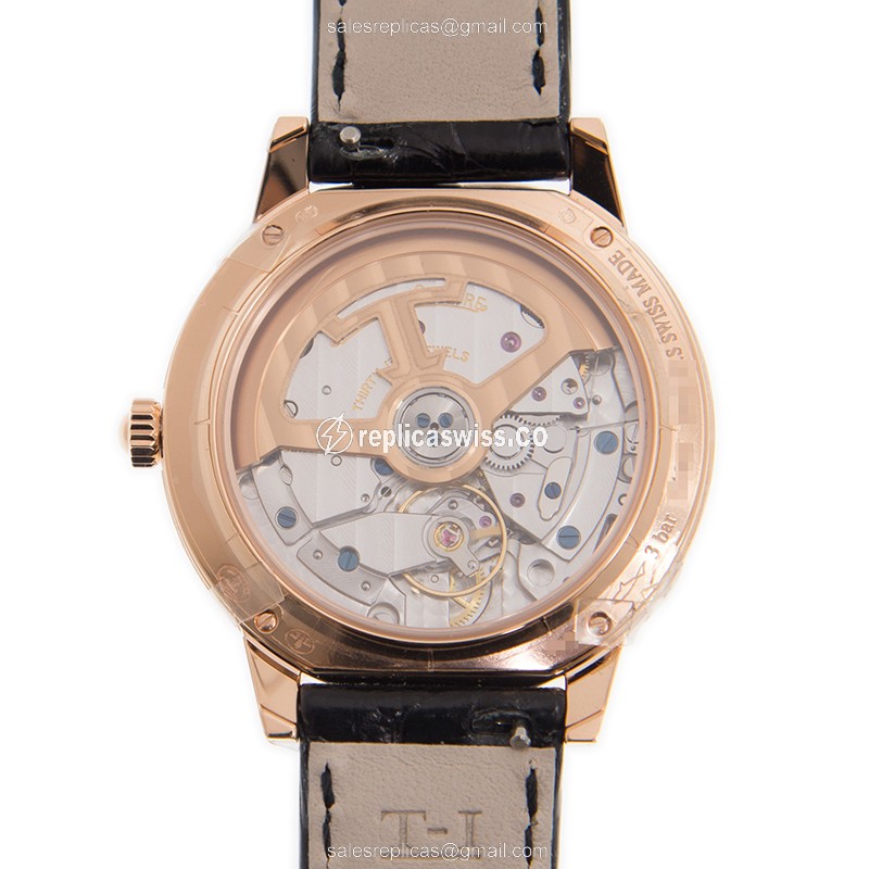 Jaeger-Lecoultre Rendez-Vous Replica - Automatic - 18kt Rose Gold - Diamond - Silver Dial - Leather Black Strap - View 3