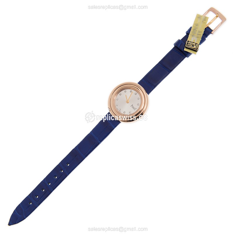 Piaget POSSESSION Quartz 18kt Rose Gold - White Dial - Blue Alligator Buckle - View 2