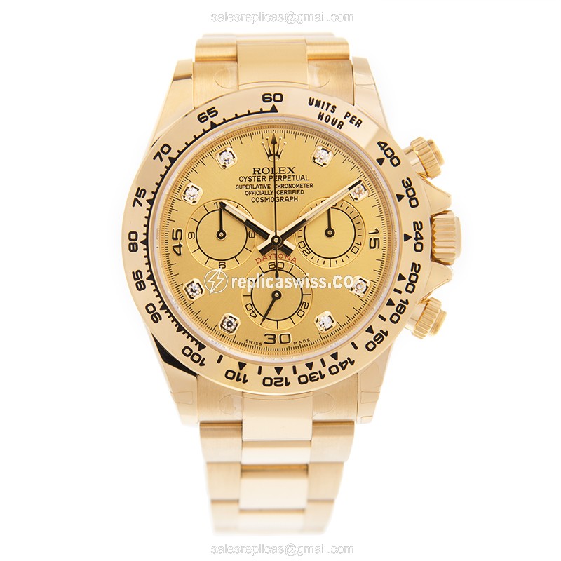 Rolex Daytona Replica - Automatic - 18kt Gold - Gold Dial on Gold Strap - View 2