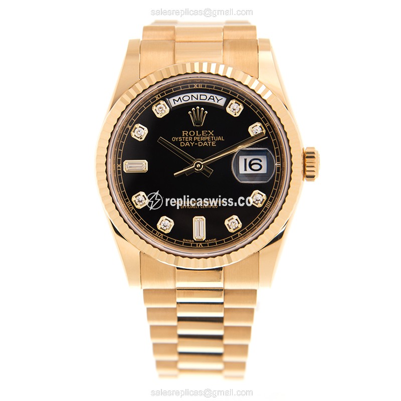 Rolex Day-Date Replica - Automatic - Black Dial - Gold Strap - View 2