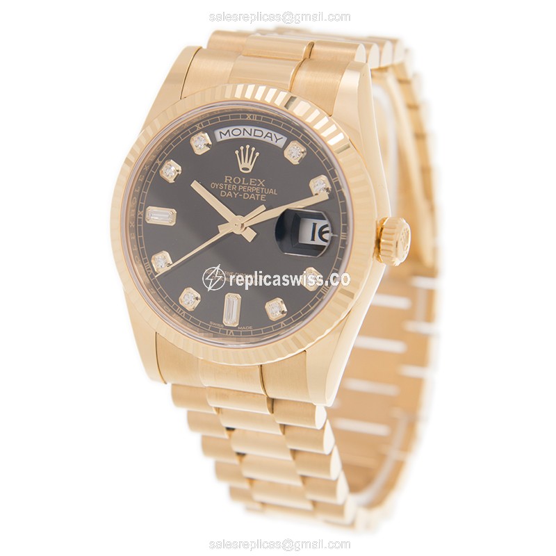 Rolex Day-Date Replica - Automatic - Black Dial - Gold Strap - View 3