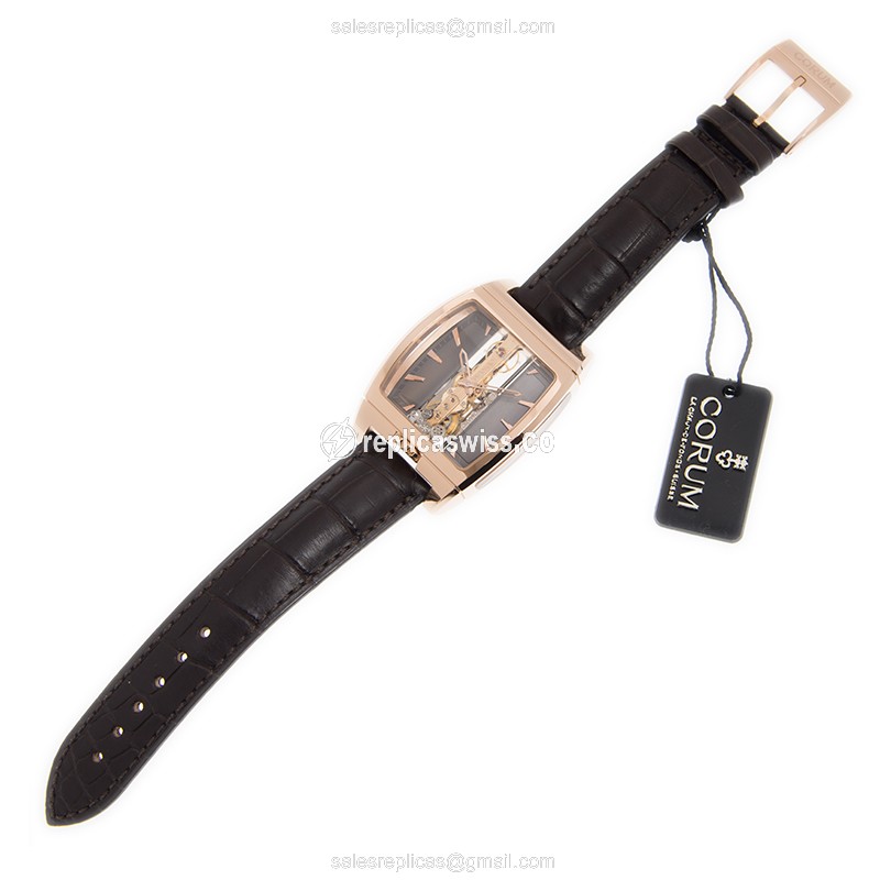 Corum BRIDGE 313.150.55/0002 FK02 - Auto 18kt Rose Gold - Dark Grey Dial - Black Alligator Buckle - View 2
