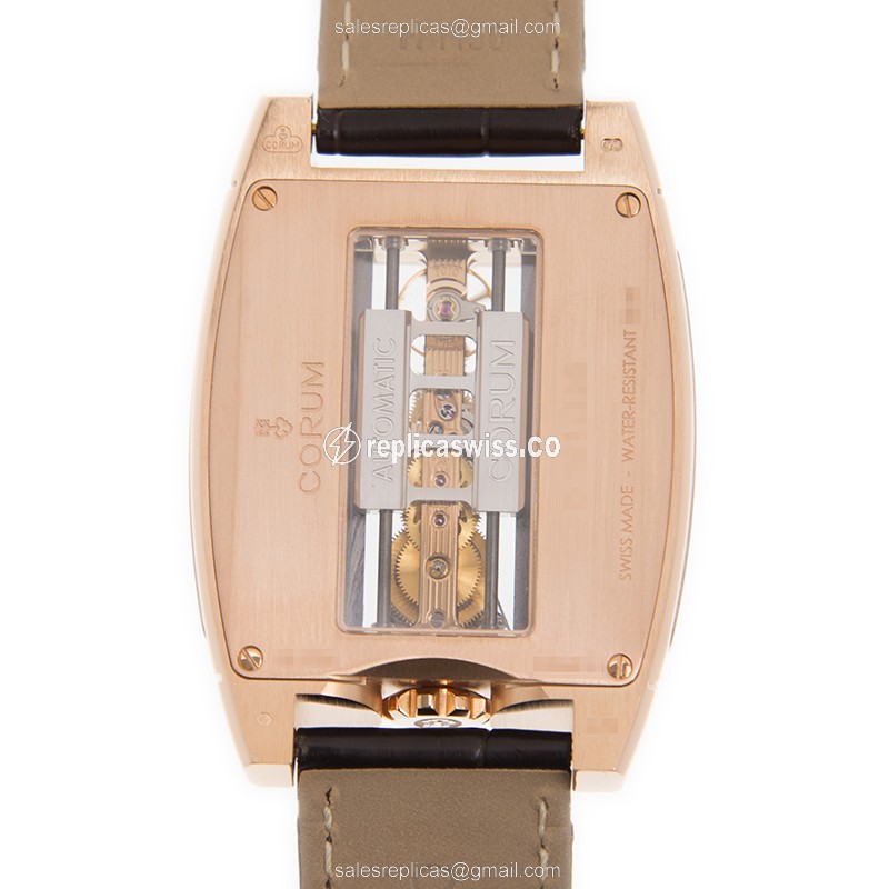 Corum BRIDGE 313.150.55/0002 FK02 - Auto 18kt Rose Gold - Dark Grey Dial - Black Alligator Buckle - View 3