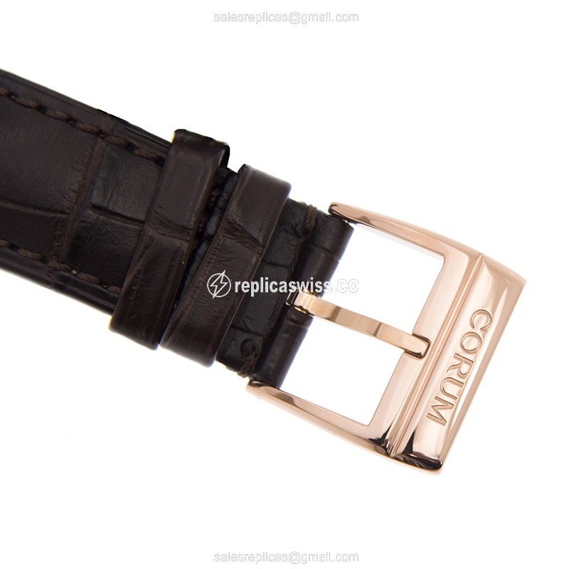 Corum BRIDGE 313.150.55/0002 FK02 - Auto 18kt Rose Gold - Dark Grey Dial - Black Alligator Buckle - View 4