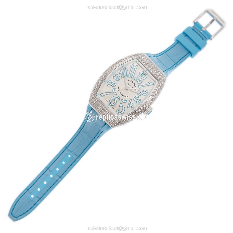 Franck Muller V35 SC AT FO D Auto - White Dial - Blue Alligator Buckle - Stainless Steel Case - View 2