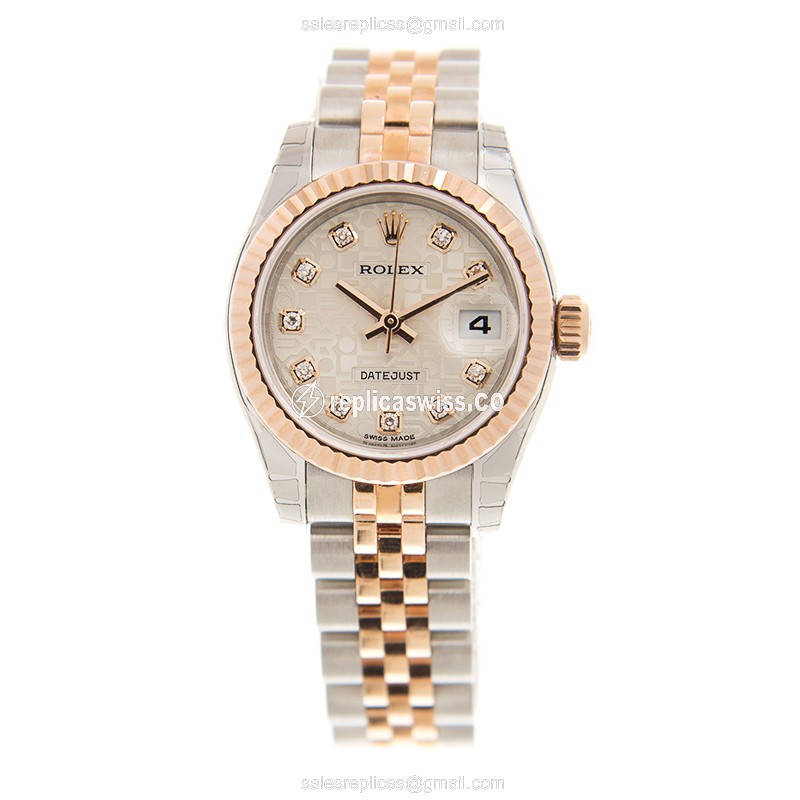 Rolex Datejust Replica - Automatic - 18kt Rose Gold Case - Silver Dial - Gold Clasp & Steel Strap - View 2