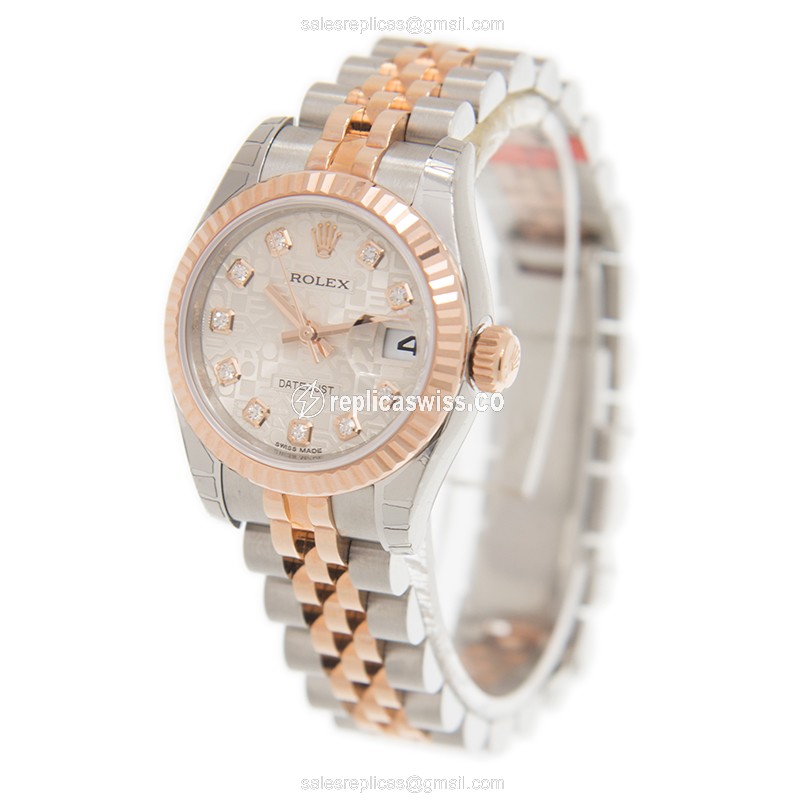 Rolex Datejust Replica - Automatic - 18kt Rose Gold Case - Silver Dial - Gold Clasp & Steel Strap - View 3