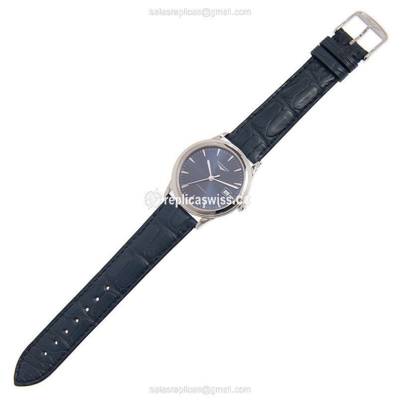 Longines Flagship Replica - Automatic - Steel Case - Blue Dial on Leather Strap - View 2