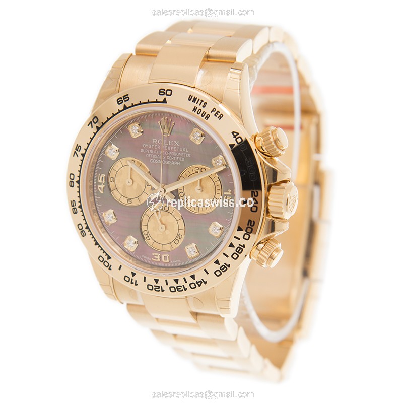 Rolex Daytona Replica - 18kt Gold - Automatic - Black - Gold Strap - View 3