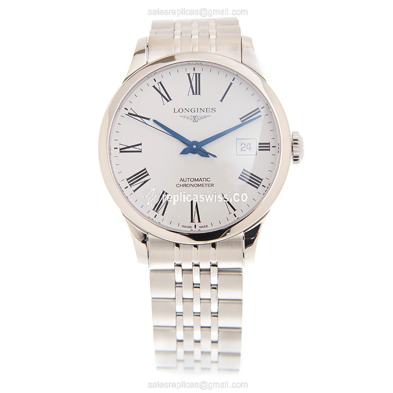 Longines RECORD Replica - Automatic - Stainless Steel - White Dial, Silver Clasp - View 2