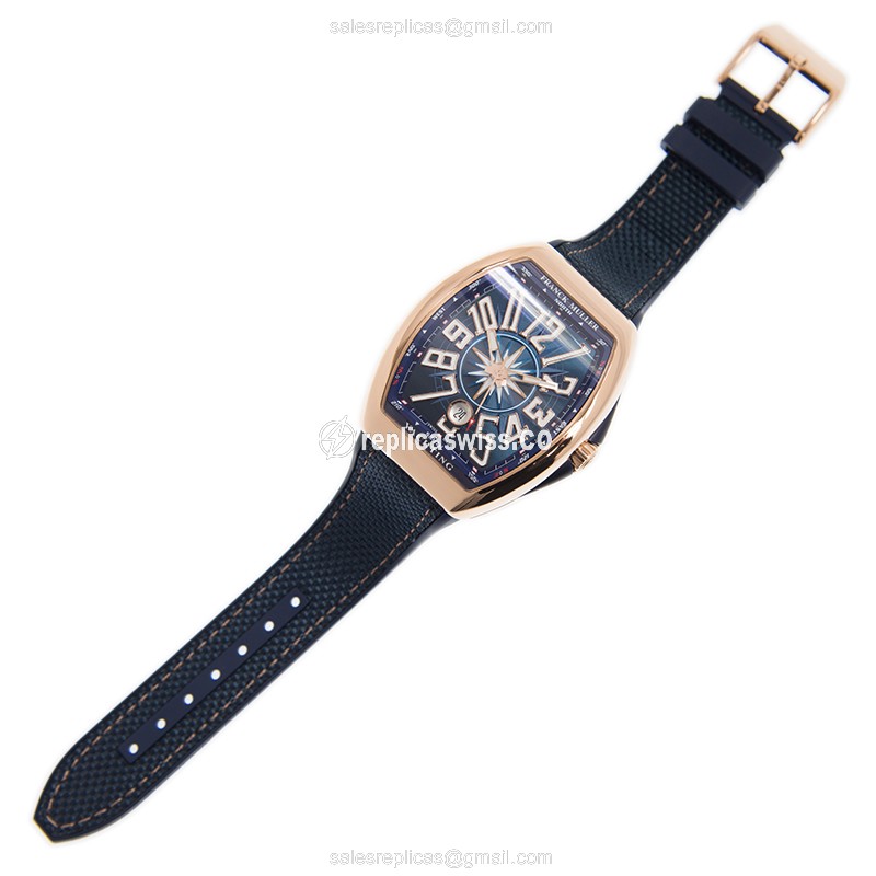 Franck Muller V41 SC DT YACHTING 18kt Rose Gold - Auto - Blue Dial - Rubber Blue Strap - View 2