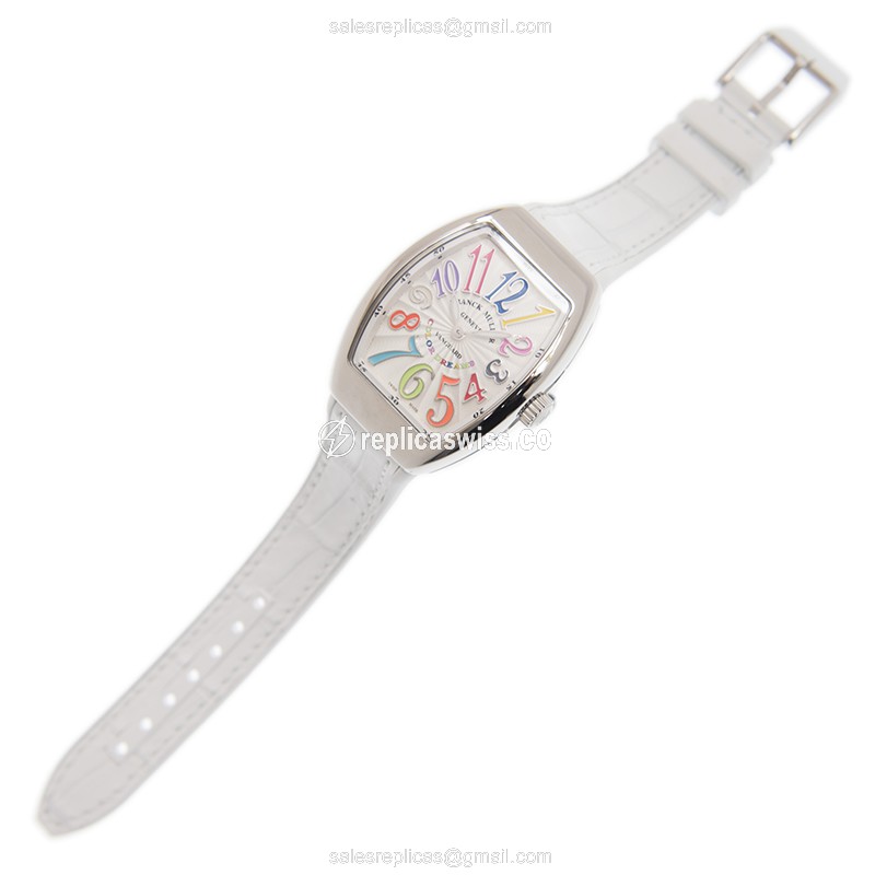 Franck Muller V32 QZ COL DRM Vanguard Replica - Quartz - Stainless Steel Case - White Dial, Alligator Strap - View 2