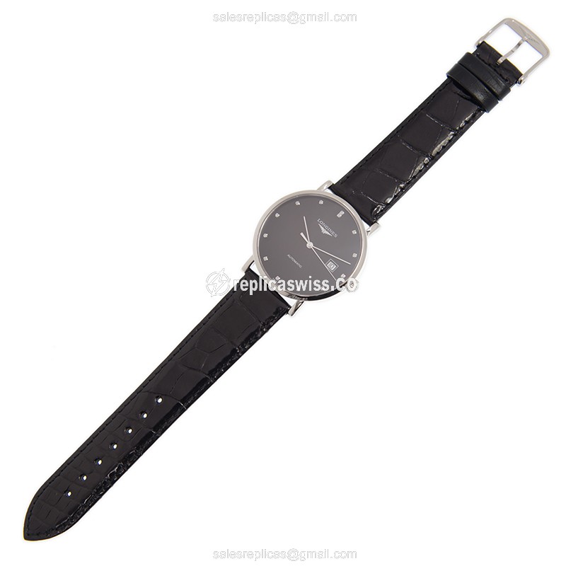 Longines Lyre Replica - Automatic - Steel Case - Black Dial on Leather Strap - View 2