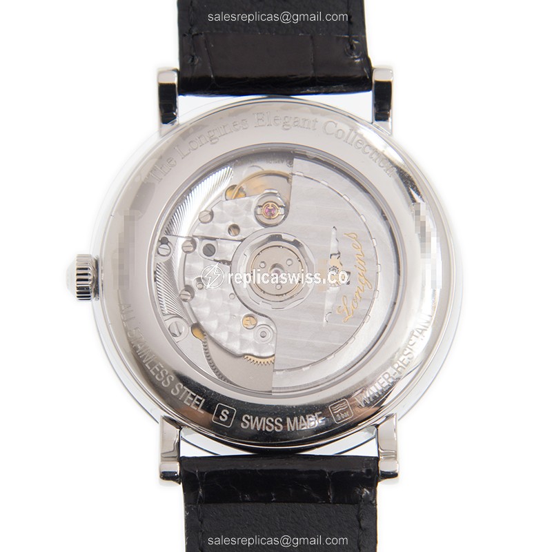 Longines Lyre Replica - Automatic - Steel Case - Black Dial on Leather Strap - View 3