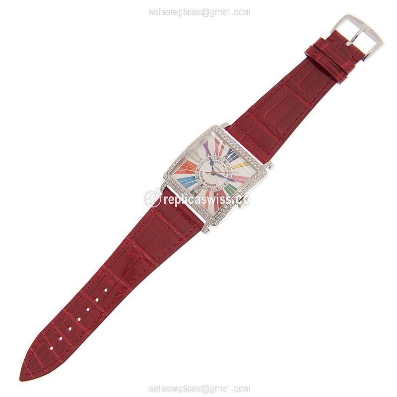 Franck Muller 6000 H SC DT COL DRM R D OG Quartz - 18kt White Gold, Diamond Dial, Red Leather Strap - View 2