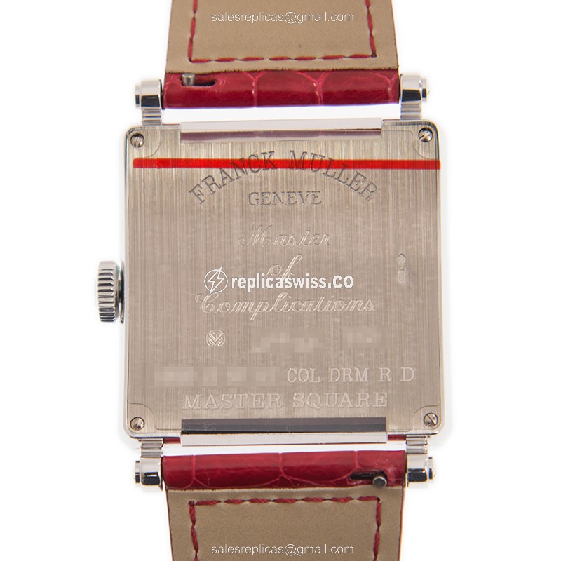 Franck Muller 6000 H SC DT COL DRM R D OG Quartz - 18kt White Gold, Diamond Dial, Red Leather Strap - View 3