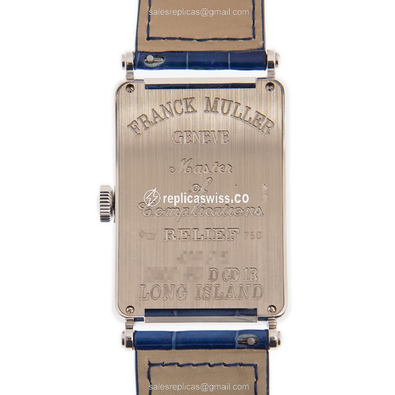 Franck Muller LONG ISLAND Replica - Automatic - 18kt White Gold - Diamond - Blue Leather Strap - View 3