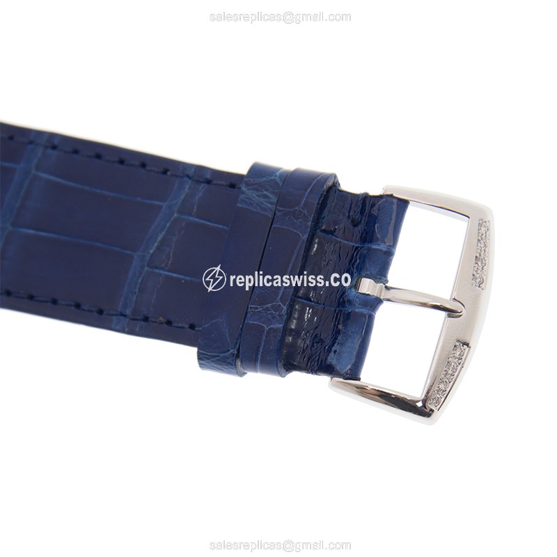 Franck Muller LONG ISLAND Replica - Automatic - 18kt White Gold - Diamond - Blue Leather Strap - View 4