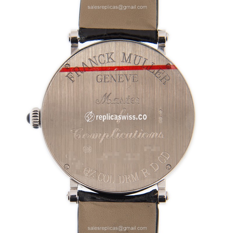 Franck Muller 8038QZCOLDRMRDCDOG - Round Quartz - 18kt White Gold - Diamond - Silver Dial - Leather Strap - Black Buckle - View 3