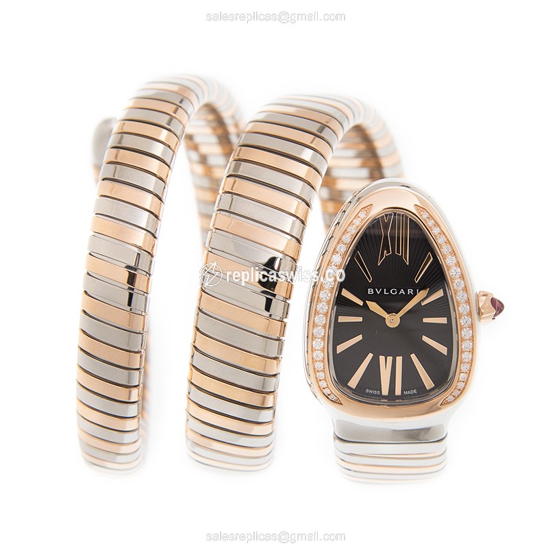 Bulgari Serpenti Replica - Quartz - 18kt Rose Gold - Black - Bangle Clasp - View 2