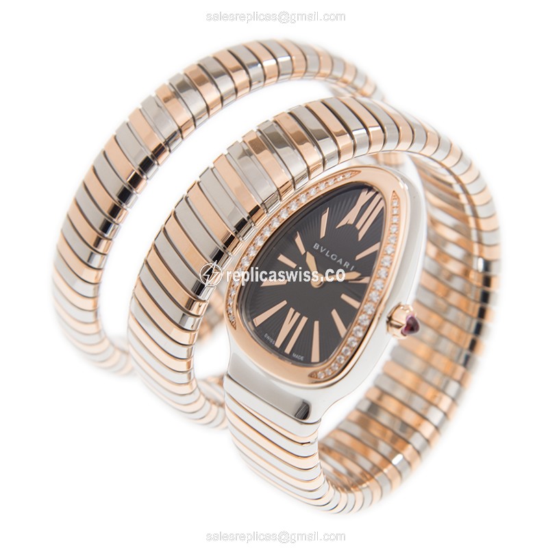 Bulgari Serpenti Replica - Quartz - 18kt Rose Gold - Black - Bangle Clasp - View 3